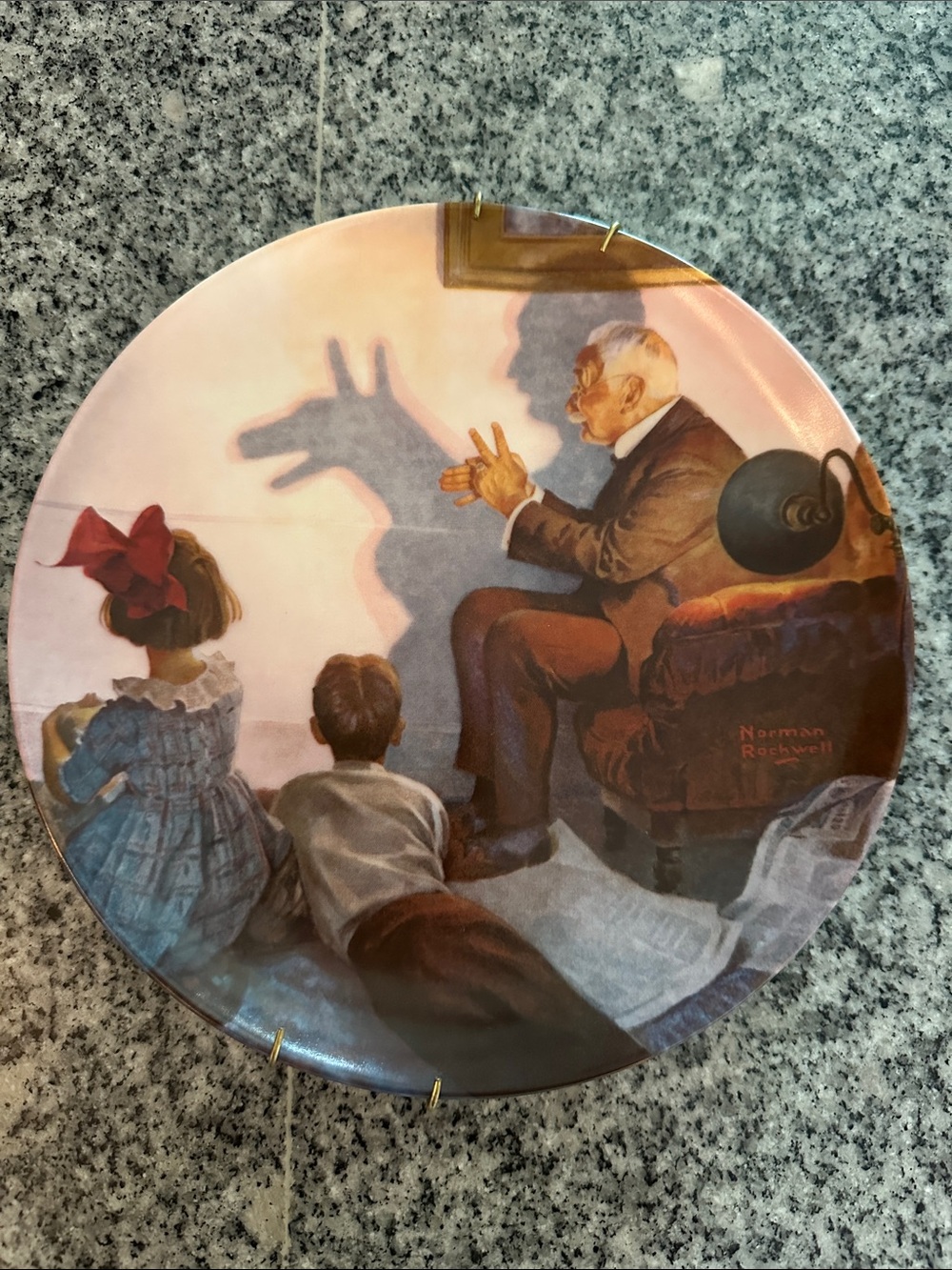 Norman Rockwell Decorative Plate Backstamp in White and Gold